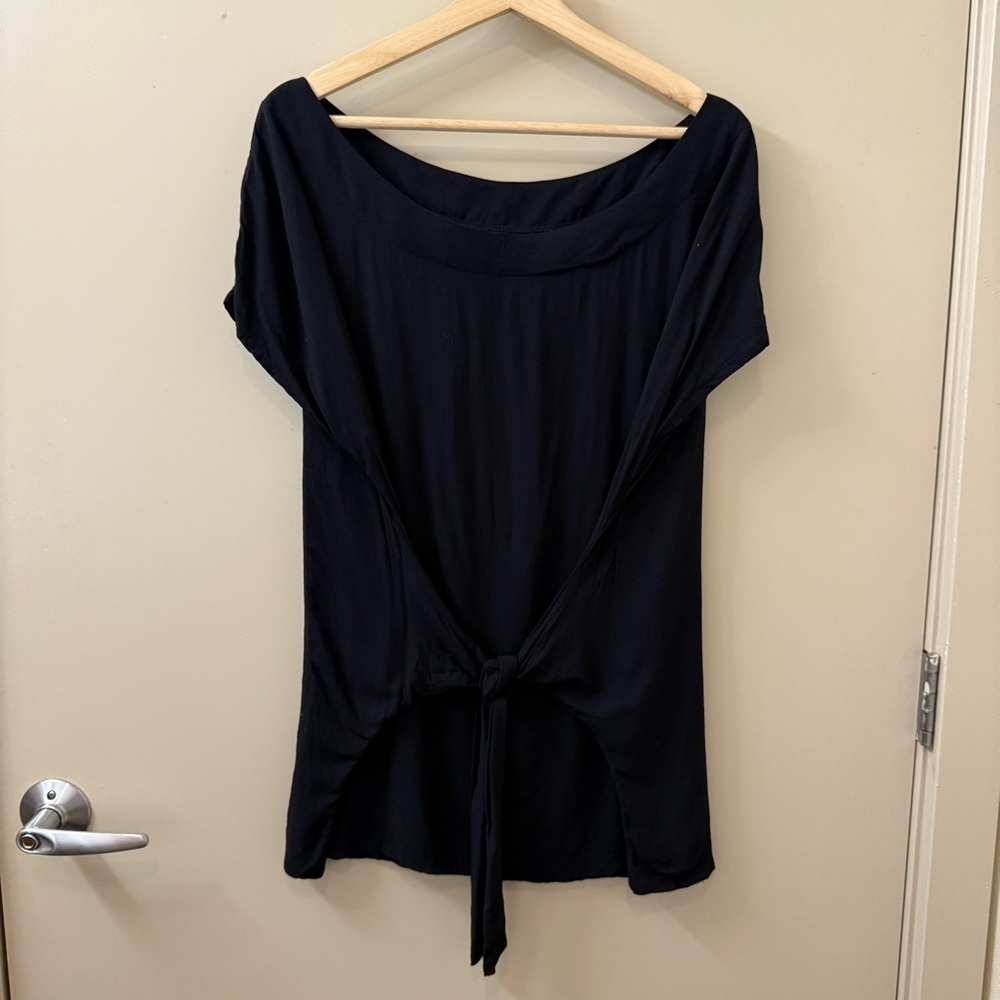 tonle Black Tie-Front Top in black size XL recycled fabric upcycle